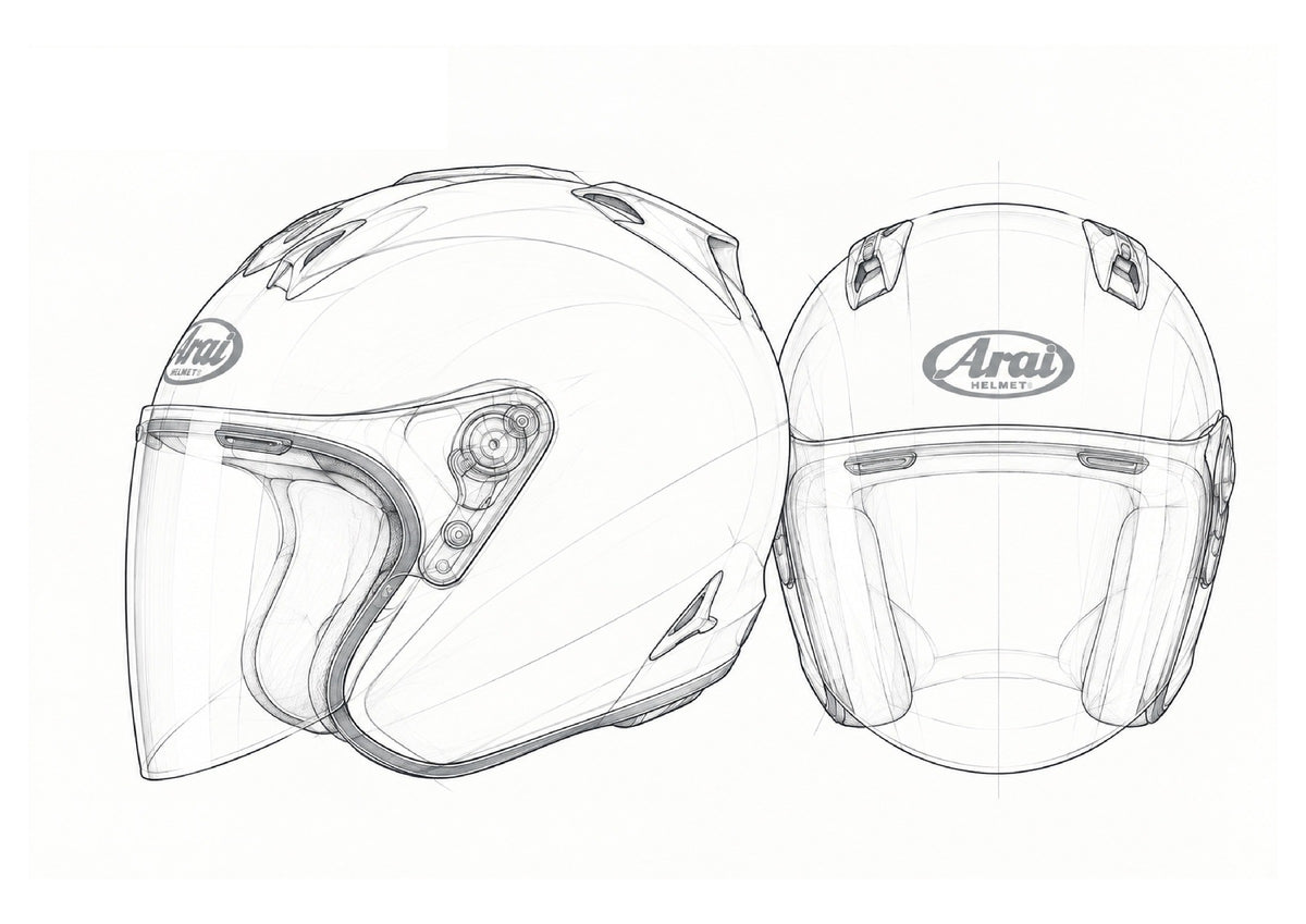 Illustration technique casque Arai SZ-R VAS, fond hero